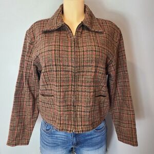 Vtg American Outpost Plaid Full Zip Jacket Women Sz M Academia Old Money Preppy